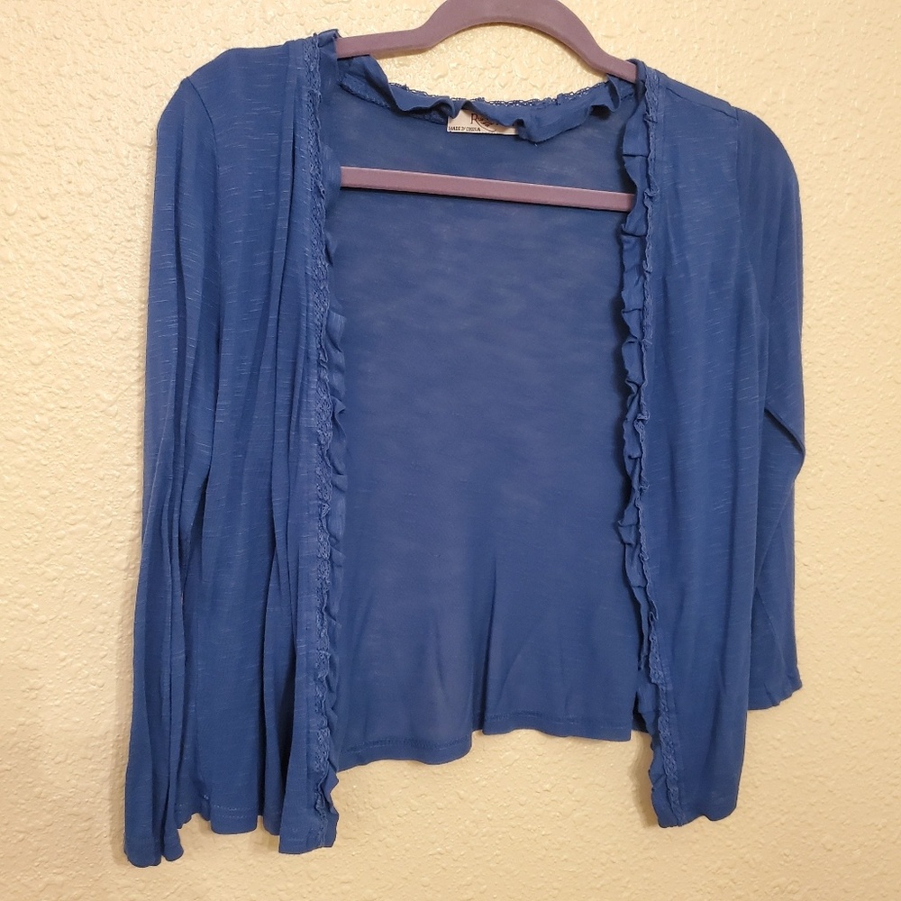 Romy blue ruffled Cardigan